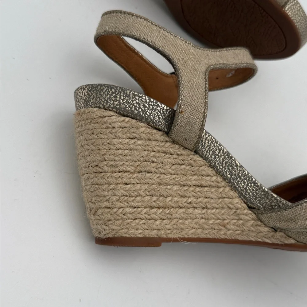 Vintage Elegant Metallic Wedge Sandals leather canvas 7.5 boho casual office Y2K